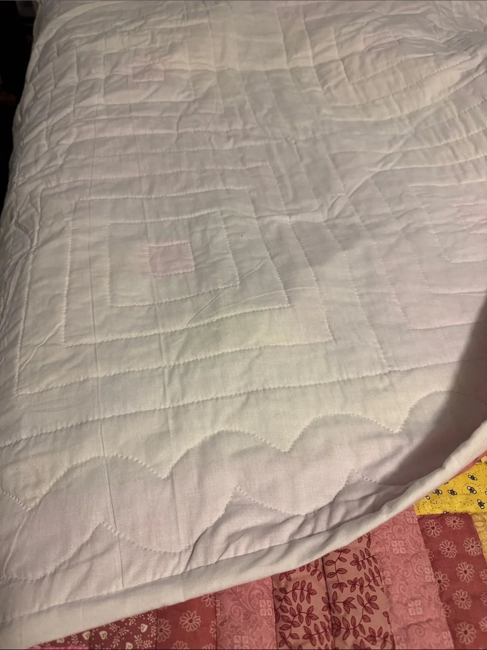 Handmade Pink and Yellow Patchwork Quilt - Home Bedding Queen Size